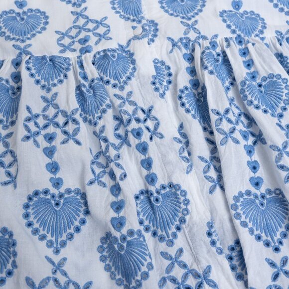 Johnny Was Dress White With Blue Embroidered Hearts Eyelet Button Up Boho Large - Picture 10 of 16